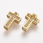 Brass Micro Pave Cubic Zirconia Beads, Cross, Clear, Golden, 10.5x7.5x3mm, Hole: 1mm