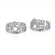 304 Stainless Steel Heart Crown Open Cuff Ring for Women RJEW-S405-259P