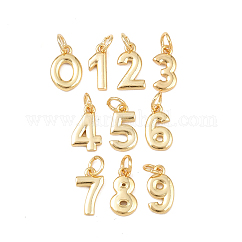 Charms in ottone, numero, placcato di lunga durata,  cadmio& piombo libero, placcatura cremagliera, con anello di salto, vero placcato oro 18k, 11.5~12x4.5~8x1.5~1.7mm, Foro: 3.4 mm