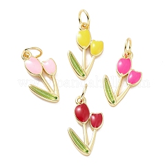 Pendentifs en laiton, avec l'émail, sans plomb et sans cadmium, véritable 18k plaqué or, tulipe, couleur mixte, 19x11x2mm