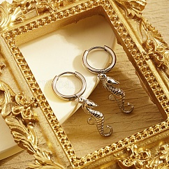 Boucles d'oreilles pendantes hippocampe en acier inoxydable 304 anti-ternissement pour femmes