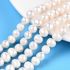 Hebras de perlas de agua dulce cultivadas naturales, patata, blanco cremoso, 6~10x7~9mm, agujero: 0.6 mm, aproximamente 23~24 pcs / cadena, 6.69~6.89 pulgada (17~17.5 cm)