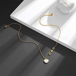 Colliers avec pendentif en forme d'étoile et de cœur en acier inoxydable 304 pavé de coquillages naturels&nbsp;FS-WG20D57-01