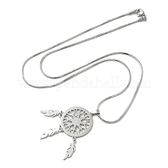 Bohemian 201 Edelstahl Schneeflocke gewebtes Netz/Netz mit Feder Anhänger Halsketten&nbsp;NJEW-P327-07P-A