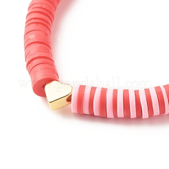 Bracciale elasticizzato surfer heishi in pasta polimerica con cuore in ottone&nbsp;BJEW-JB07850
