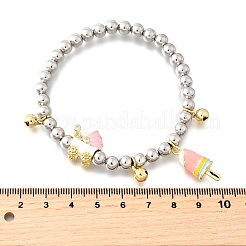 Bracelets à breloques en perles rondes émaillées en laiton pour femmes&nbsp;BJEW-D317-11A-PG