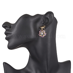 Boucles d'oreilles pendantes en perles de verre faites à la main avec des fleurs&nbsp;EJEW-MZ00471-01