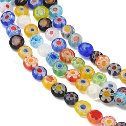 Handmade Millefiori Glasperle flach rund Stränge&nbsp;LK-P010-A-04