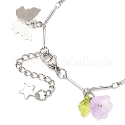 Perline di vetro verniciate a spruzzo e 201 bracciali con ciondoli in acciaio inossidabile&nbsp;BJEW-JB12419-02