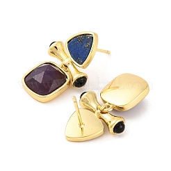 Ohrstecker aus natürlichem Lapislazuli und natürlichem Amethyst mit Ionenbeschichtung (IP)&nbsp;EJEW-U014-01A