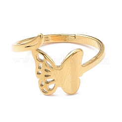 Anillo ajustable de mariposa hueca de acero inoxidable 304 con revestimiento de iones (IP) para mujer&nbsp;RJEW-I097-03G