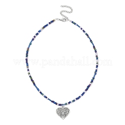 Cuore in lega in stile tibetano con collana pendente a farfalla con catene di perline&nbsp;NJEW-JN04341