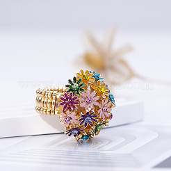 Blumenlegierung mit Strass-Emaille-Fingerringen für Frauen&nbsp;FS-WG3A5AD-01