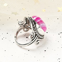 Verstellbare Ringe aus natürlichem Bandachat&nbsp;RJEW-I108-01AS-11