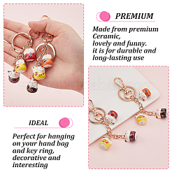 2 porte-clés pendentif chat porte-bonheur Maneki Neko en porcelaine&nbsp;KEYC-OC0001-42B