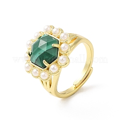 Anello regolabile esagonale con pietra preziosa mista naturale placcata ionica (ip) con perline di plastica&nbsp;RJEW-E075-03G