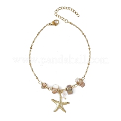 Cavigliere da donna con ciondolo a forma di stella marina in acciaio inossidabile 304 e perline di conchiglia d'acqua dolce naturale&nbsp;AJEW-AN00869-01
