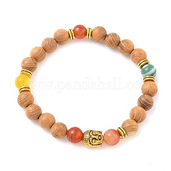 Braccialetti elastici in agata naturale striata e perline rotonde in legno per uomo e donna&nbsp;BJEW-JB12356-04