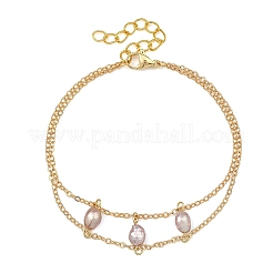 Armbänder aus Messingkabelketten und doppellagigen Armbändern mit natürlichen Süßwasserzuchtperlen für Damen&nbsp;BJEW-JB14135-01