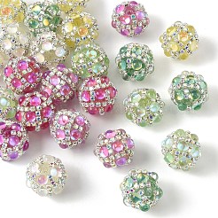 12 pièce de perles rondes incrustées d'acrylique scintillant de 6 couleurs&nbsp;CLAY-YW0002-65