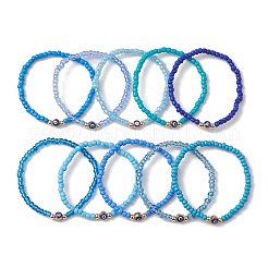 Set di braccialetti elasticizzati con perline di vetro con tavolozza di colori blu da 10 pz e 10 stili&nbsp;BJEW-MZ00096