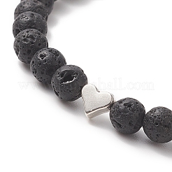Braccialetto elasticizzato con perline malocchio in pietra lavica naturale e lavorazione a lume per donna&nbsp;BJEW-JB09258