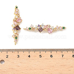 Messing Pavé bunte Zirkonia Blume Verbinder Verbinder Charms&nbsp;KK-Z139-07G