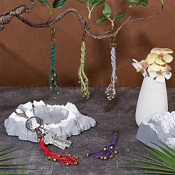 5 breloque clochette en laiton bicolore avec pendentif en corde de jute&nbsp;HJEW-OC00356