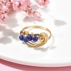 Anello da dito con perline rotonde di lapislazzuli naturali&nbsp;RJEW-TA00103-02