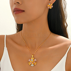 Vintage-Ohrstecker und Halsketten-Sets aus Messingblumen im Vintage-Stil für Damen&nbsp;FI9595