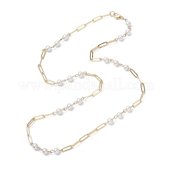 Collar de cadena con clip de latón y cuentas de perla blanca redonda de 6.5 mm para mujer&nbsp;NJEW-JN05567
