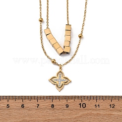 304 Edelstahl Kristall Strass Blume Anhänger Doppelschicht Halsketten&nbsp;NJEW-R026-07G