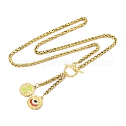 Colliers avec pendentif en forme de lettre et d'œil en acier inoxydable 304 plaqué ionique (IP) et émail vert jaune&nbsp;STAS-Z102-01G-Z