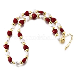 Collares de cuentas redondas y de corazón con perlas de imitación de latón y ABS para mujer&nbsp;NJEW-D314-11B-G