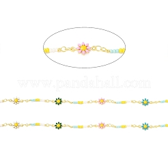 Chaînes à maillons de fleurs en laiton émaillé à la main&nbsp;CHC-D032-07G