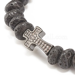 Pulsera elástica con cuentas de roca de lava natural&nbsp;BJEW-JB08294-01