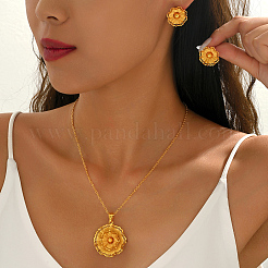 Vintage-Ohrstecker und Halsketten-Sets aus Messingblumen im Vintage-Stil für Damen&nbsp;ZA3749