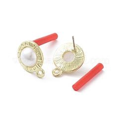 Lega dorata con placcatura a cremagliera con risultati di orecchini a bottone con perle in abs&nbsp;EJEW-B036-03G-05
