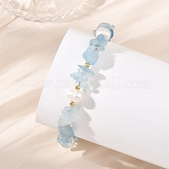 Bracelets pour femmes composés de perles d'aigue-marine brute naturelle et de perles de culture d'eau douce.&nbsp;BJEW-JB13971