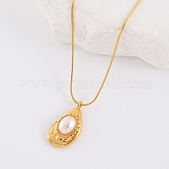 Eleganti collane con ciondolo a goccia in acciaio inossidabile 304 con perle sintetiche per donne alla moda&nbsp;AJ2709