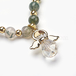 Braccialetti di fascino elasticizzato perline di agata naturale muschiata&nbsp;BJEW-JB03857-03