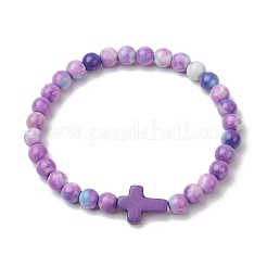 5 Stück Stretch-Armband-Set aus synthetischer ozeanweißer Jade und synthetischem Türkis für Damen&nbsp;BJEW-JB11015