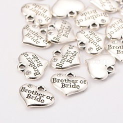 La fuente del partido de la boda de plata antigua rhinestone aleación de corazón tallado hermano palabra de los charms de la familia de la novia de la boda&nbsp;LS-TIBEP-N005-27D