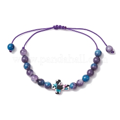 Pulseras trenzadas ajustables de cuentas sintéticas de jade blanco océano y turquesa.&nbsp;BJEW-JB11297-01