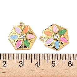 304 Edelstahl Emaille Strass Blumenanhänger&nbsp;STAS-U057-04G-02B
