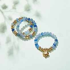 3 Stück Fingerringe aus natürlichem Edelstein und Messingperlen in 3 Stilen mit Herzanhängern aus 304er Edelstahl für Frauen&nbsp;RJEW-JR00471