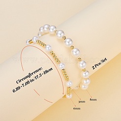 2 stücke 2 arten abs kunststoff imitation perle & shell perle & messing perlen armbänder&nbsp;BJEW-SW01606