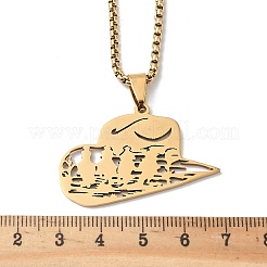 Colliers avec pendentif chapeau de cowboy creux en acier inoxydable 201&nbsp;LS-NJEW-H065-30G