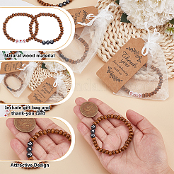 24 Stück Stretch-Armbänder mit runden Perlen aus Naturholz&nbsp;BJEW-GO0001-46