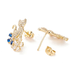 Katze und Blume Ohrstecker mit Zirkonia&nbsp;EJEW-I263-02G